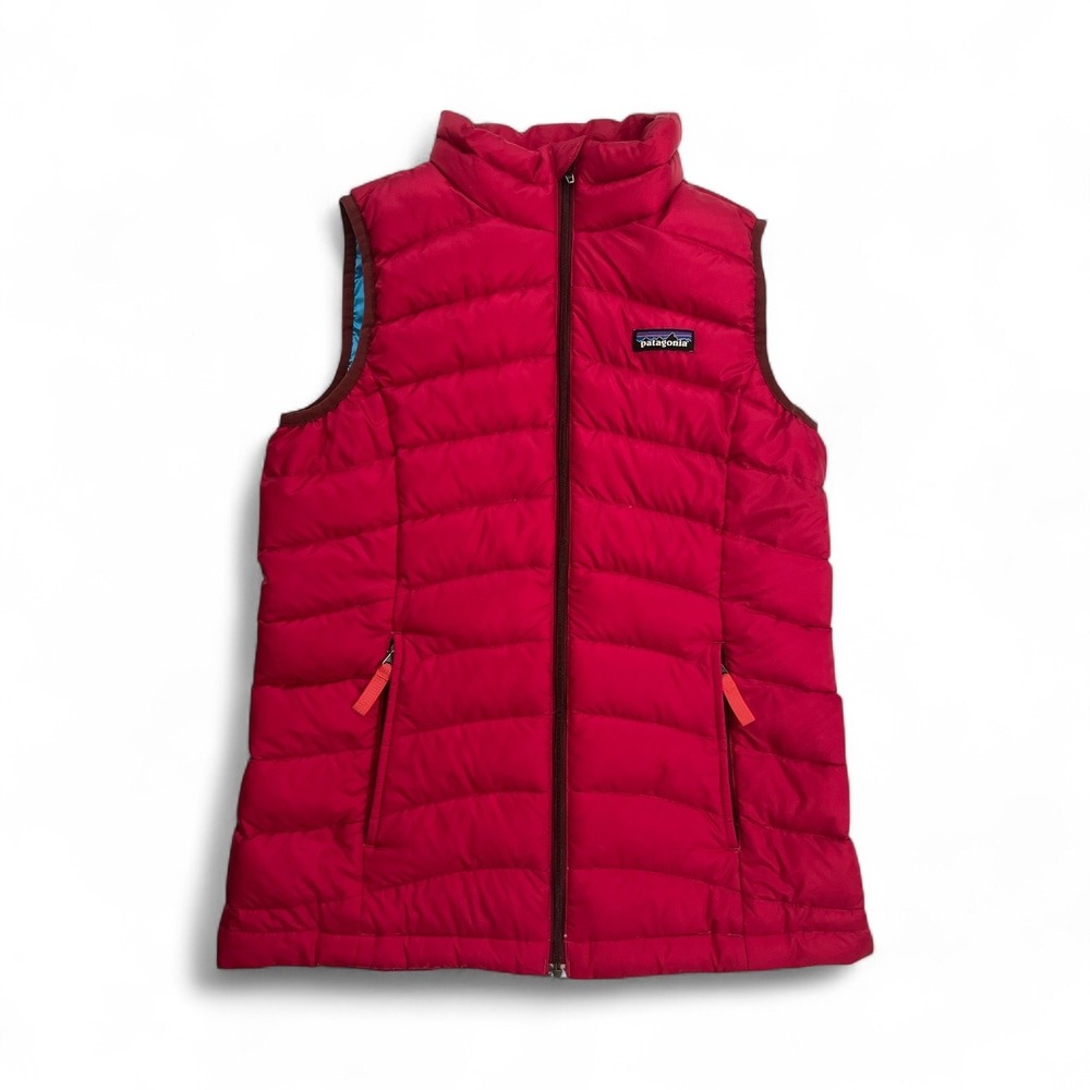 Patagonia Girls Down Puffer Vest Size L (12) Jeweled‎ Berry Red Outdoor Layering